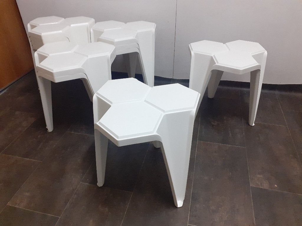 kruk tafel jaren 70 hexagon design wit kunststof 42 cm retro, Kunststof, Gebruikt, ?, ?
