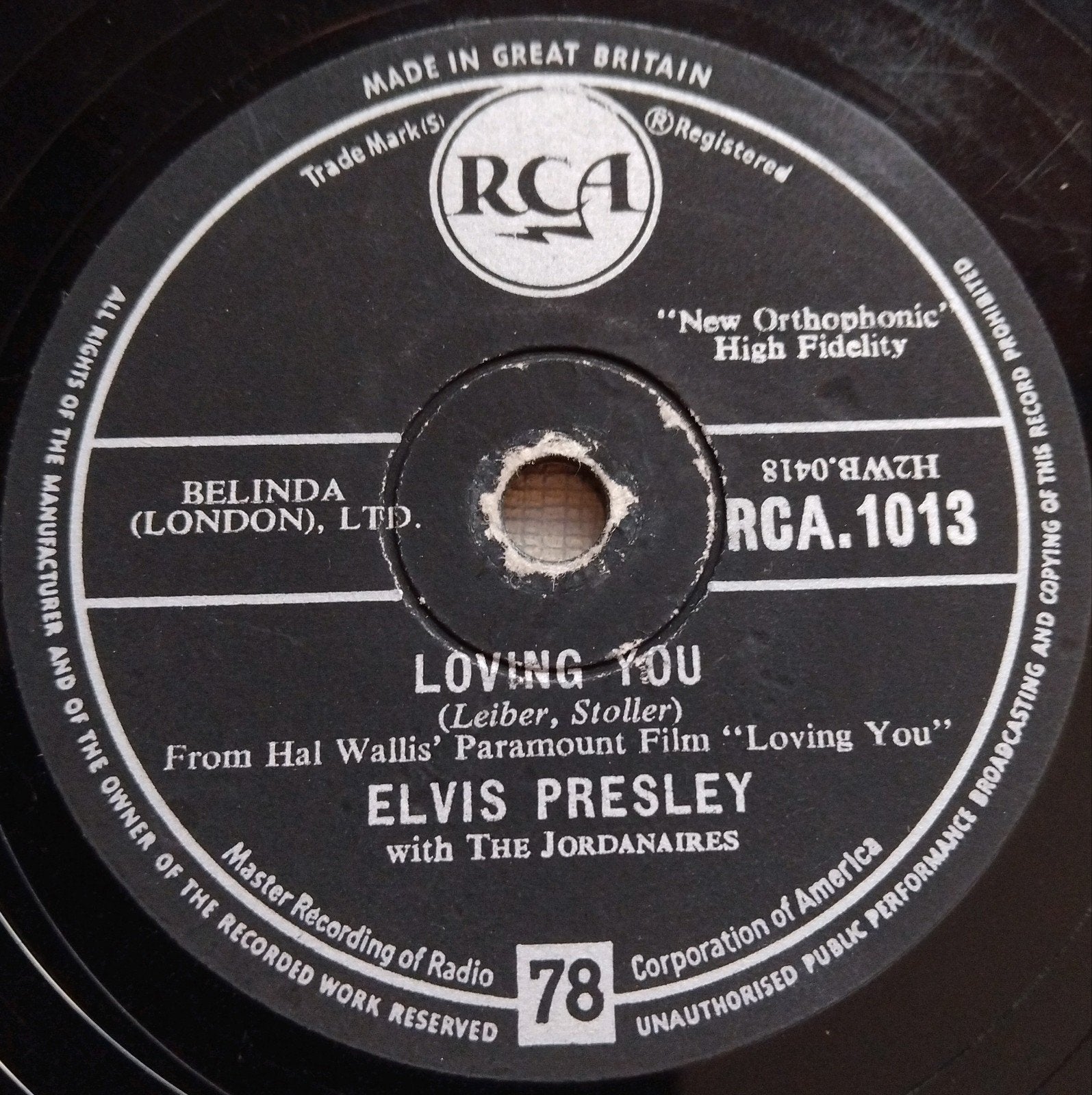 78RPM: Elvis Presley - Loving you MISDRUK, Cd's en Dvd's, Gebruikt, 10 inch, Ophalen of Verzenden, Beschermende buitenhoes