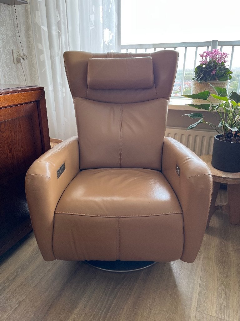 Leren relaxfauteuil met massage en verwarming, Ophalen, Bruin, Modern, Comfort, Leer