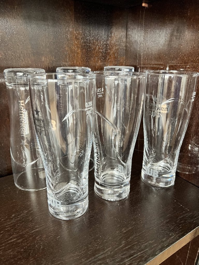 Set van 6 Heineken bierglazen, Verzamelen, Glas en Borrelglaasjes, Zo goed als nieuw, Bierglas, Ophalen