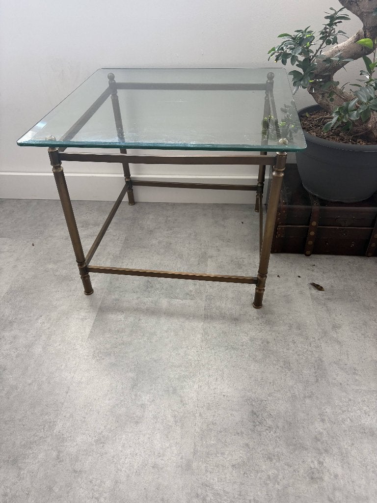 Glazen bijzettafel met vintage uitstraling, Ophalen, Minder dan 45 cm, Vierkant, 75 cm of meer