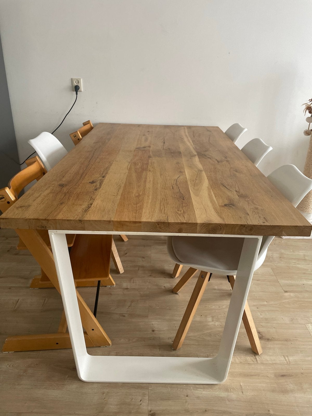 Slobhout eettafel met stoelen, Ophalen, Gebruikt, Eikenhout, 50 tot 100 cm