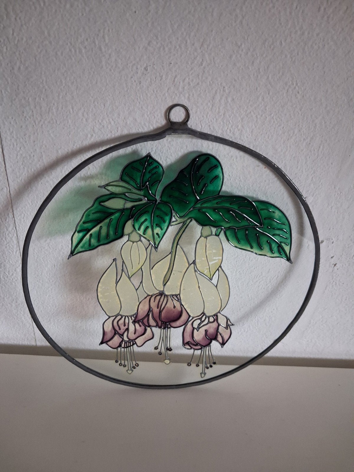 ANTIEK ROND OP GLAS GESCHILDERD BLOEMEN SCHILDERIJTJE, Huis en Inrichting, Woonaccessoires | Schilderijen, Tekeningen en Foto's