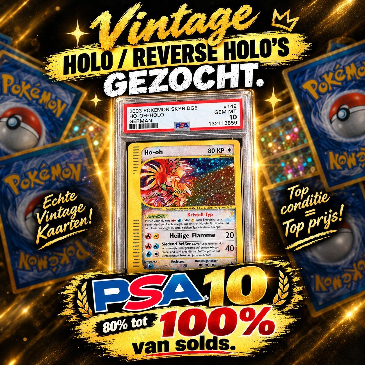 HOOG BOD voor uw PSA 10 9 8 Vintage slabs! skyridge pokemon, Ophalen of Verzenden, Zo goed als nieuw, Losse kaart, Foil