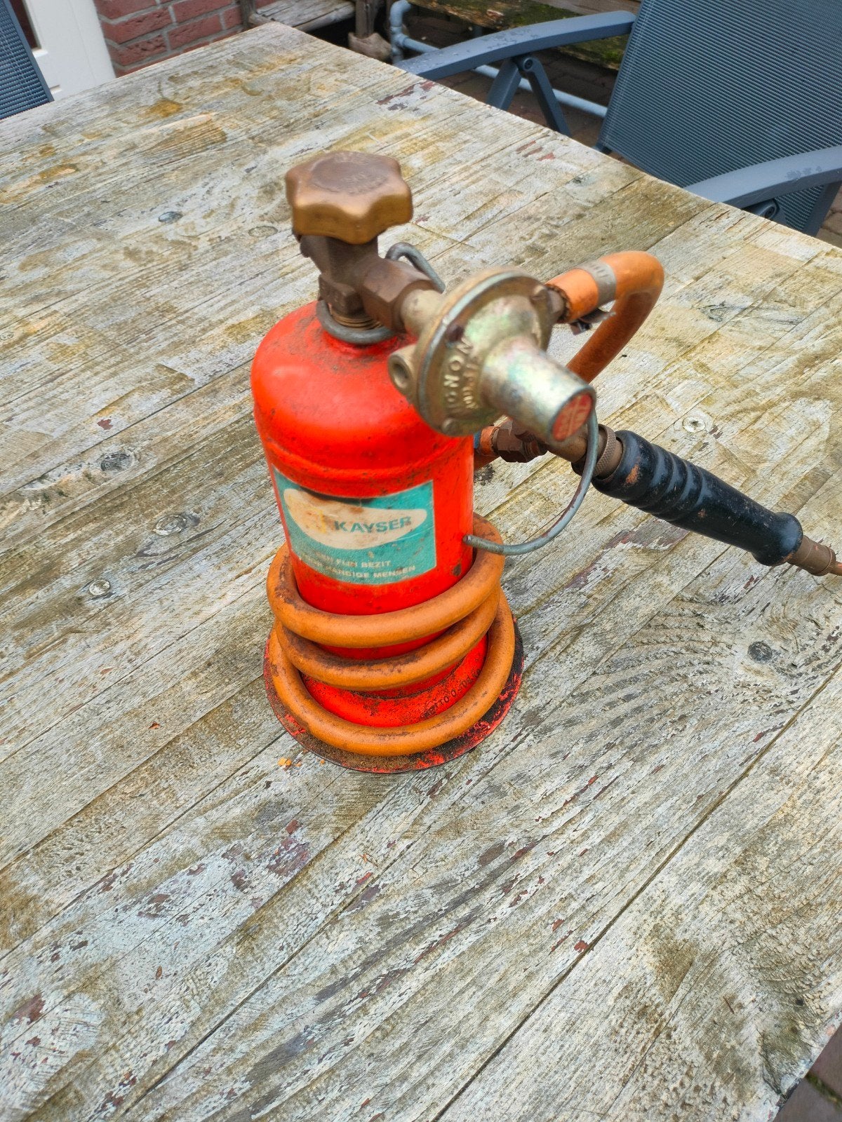 Kayser brander met gasfles - Vintage gereedschap, Ophalen, Gebruikt, Overige typen, Overige merken