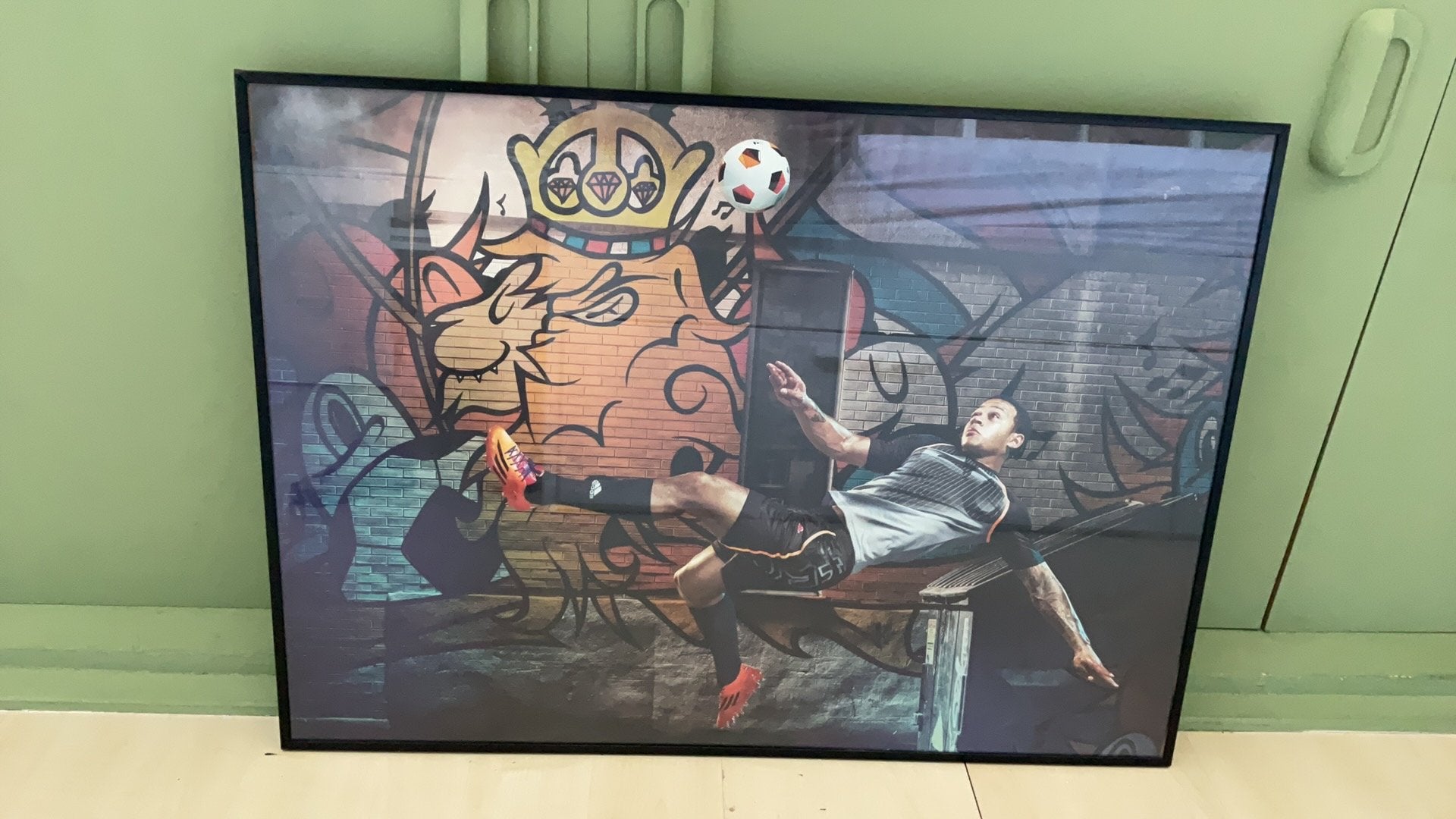 Voetbal poster, Ophalen, Met lijst, Rechthoekig Liggend, Zo goed als nieuw