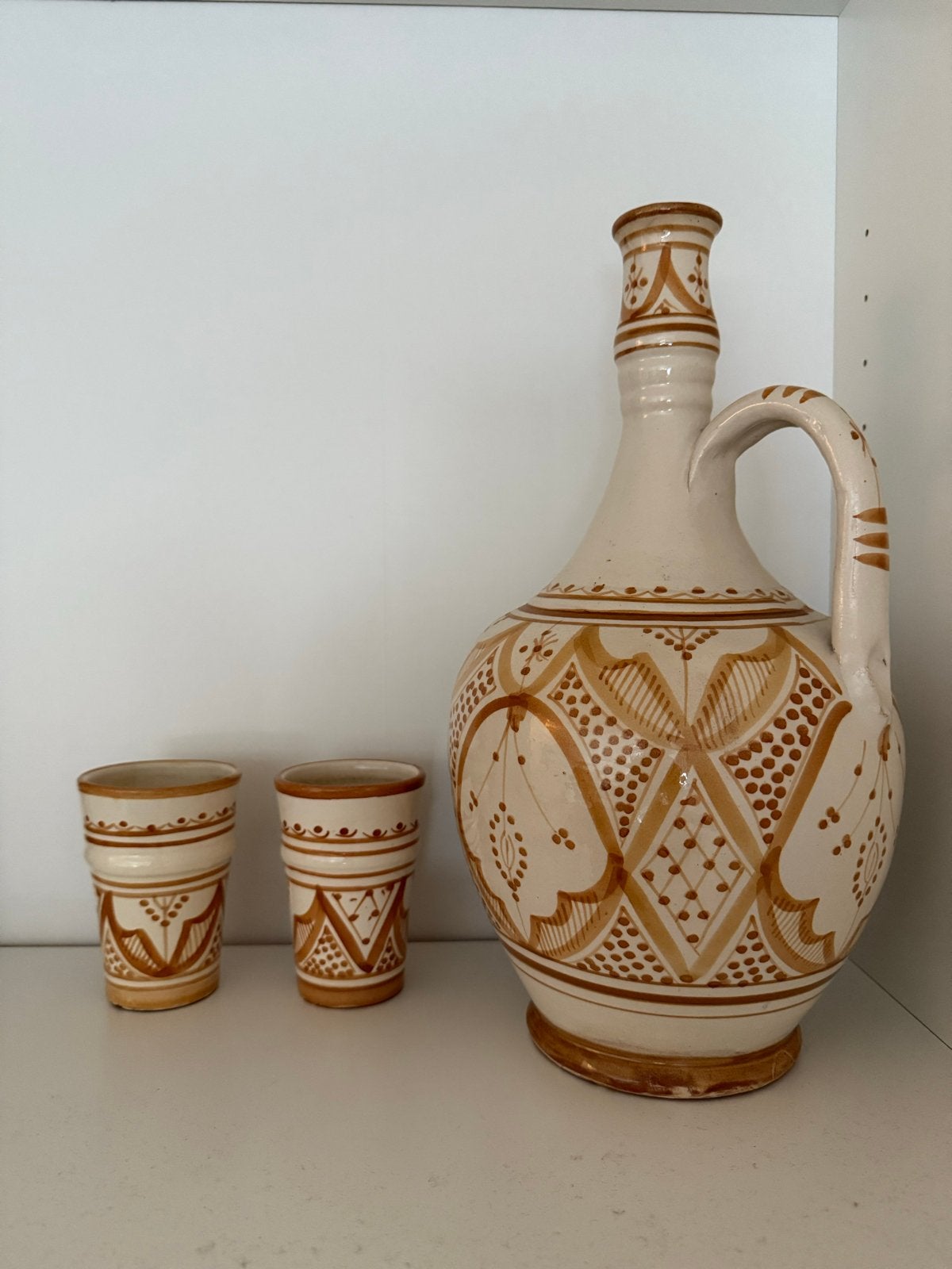 Marokkaans aardewerk set: kan, glazen, schaal, tajine, mok, Ophalen of Verzenden
