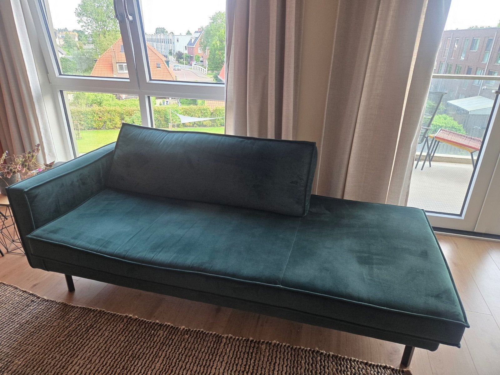 BePureHome/WOOOD Rodeo daybed links velvet groen, Ophalen, Eenpersoons, 75 tot 100 cm, Zo goed als nieuw