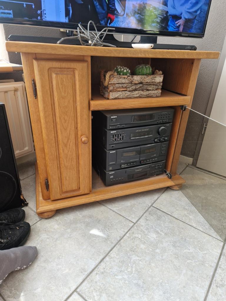 Moet nu weg Blank eiken tv kastje, Ophalen, Gebruikt, Eikenhout, 50 tot 100 cm