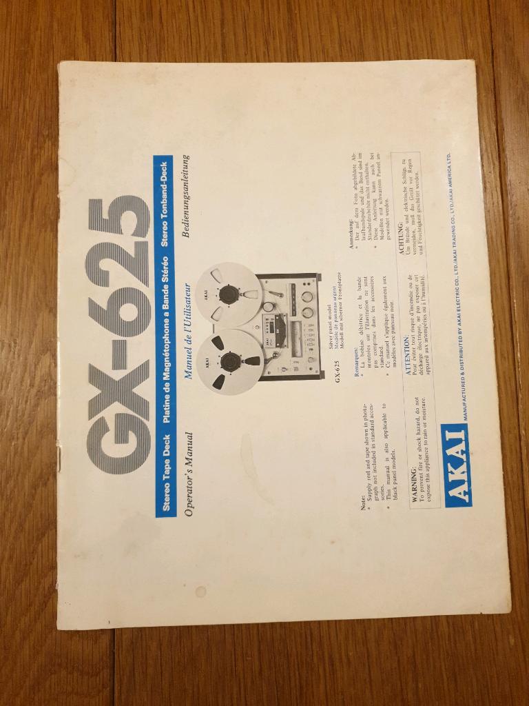 handleiding Akai GX-625 bandrecorder (D/EN/FR versie), Audio, Tv en Foto, Bandrecorders, Ophalen, Bandrecorder
