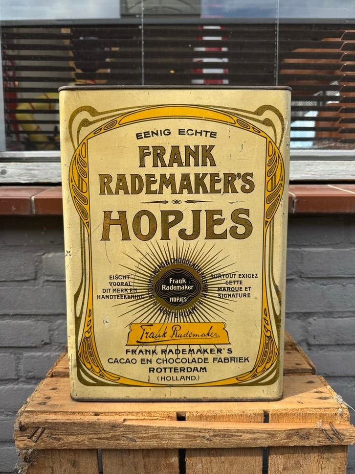 Oude Frank Rademaker's Hopjes Blikken Bus, Verzamelen, Blikken, Ophalen of Verzenden, Gebruikt, Koek(jes), Overige merken