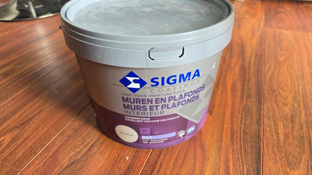 Sigma muurverf ral 9010 10 liter emmer, Doe-het-zelf en Verbouw, Verf, Beits en Lak, Ophalen, Wit, Nieuw, Verf