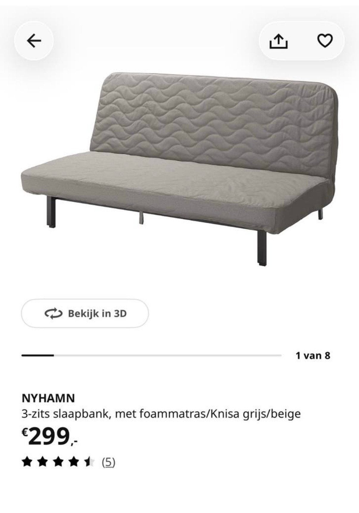 Nette NYHAMN slaapbank / sofabed / 3 persoons bank, Ophalen, Tweepersoons, 140 cm, Zo goed als nieuw