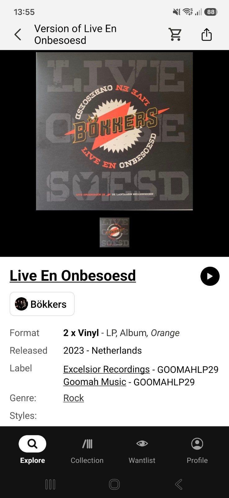 Te koop gevraagd Bökkers - Live En Onbesoesd (2xLP, Orange V, Verzenden, 12 inch, Poprock