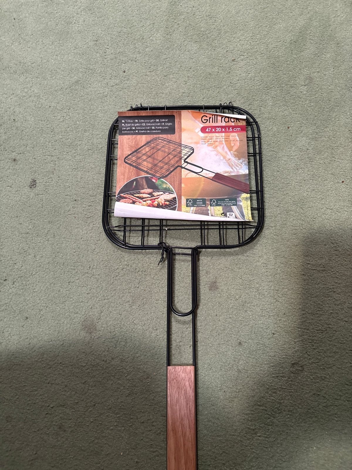 Grillrek met houten handvat - 47x20x1,5 cm, Ophalen, Nieuw