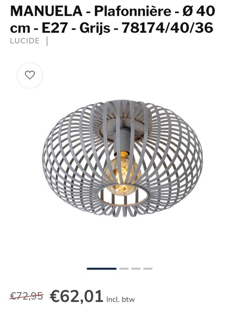 Manuela Plafonnière - Ø 40 cm - E27 - Grijs, Ophalen of Verzenden, Nieuw, Metaal