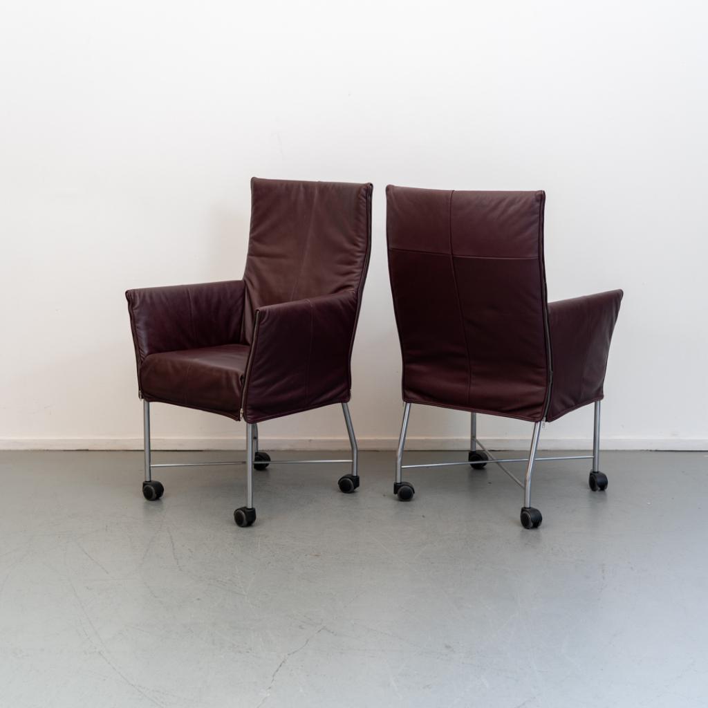 ACTIE!! 50x Montis Chaplin Stoel Aubergine Leer - Grijs/Wiel, Niet ingevuld, Ophalen of Verzenden, Zo goed als nieuw, Leer