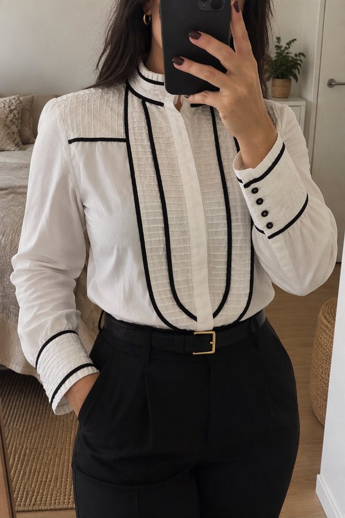 Dames blouse Zara wit-zwart plissé hoge kraag maat S, Kleding | Dames, Ophalen of Verzenden, Nieuw, Maat 36 (S), Wit