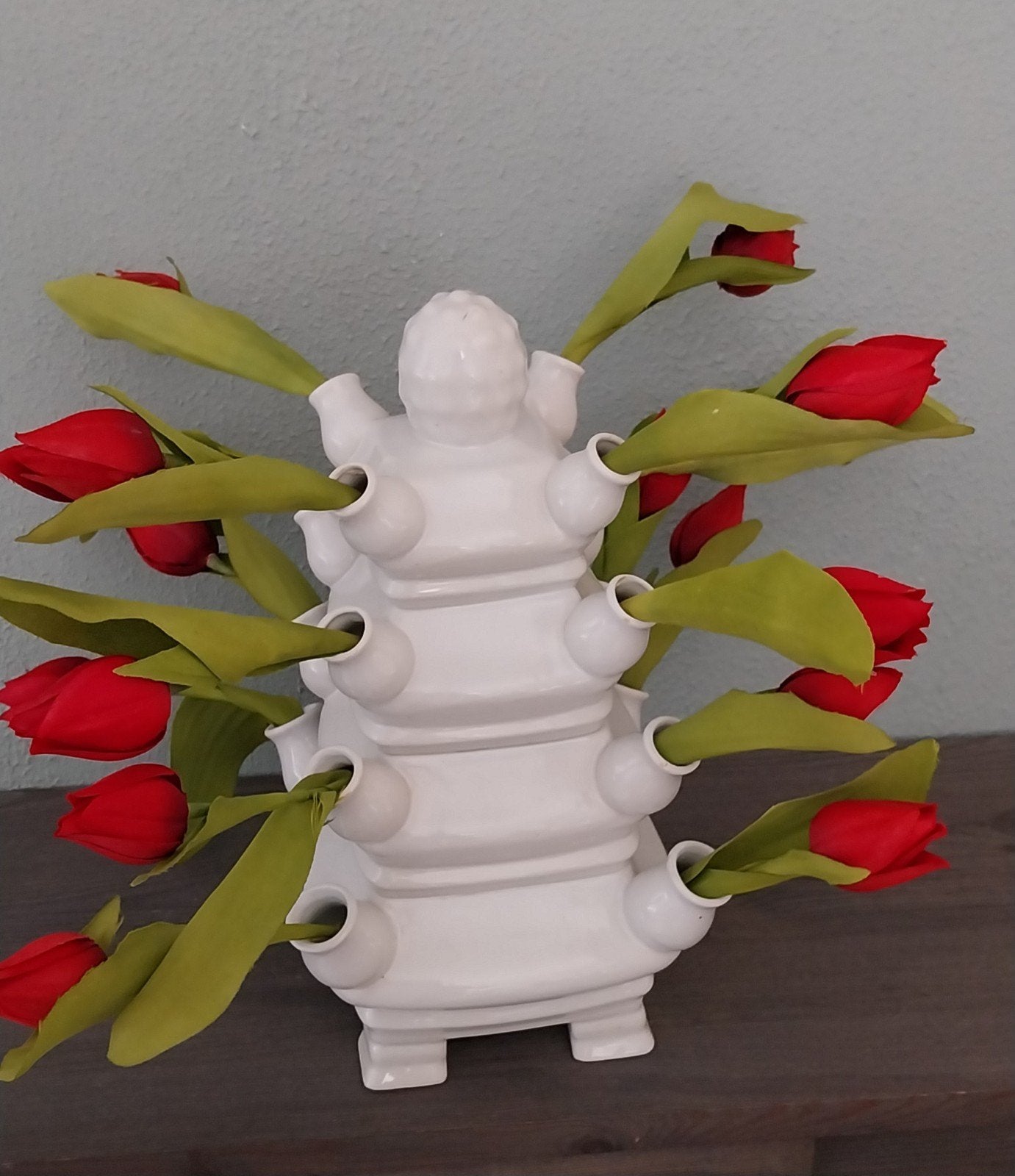 Grote 2 delige tulpenvaas tulpen bloemen vaas  hoog 36 cm, Huis en Inrichting, Ophalen, Wit, Zo goed als nieuw, 36 cm