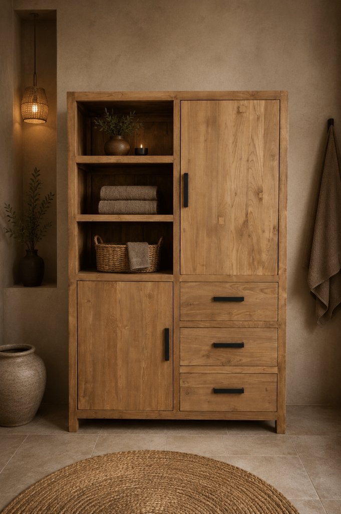 Huiskamerkast teak hout, Teakhout, Ophalen of Verzenden, Minder dan 150 cm, 150 tot 200 cm
