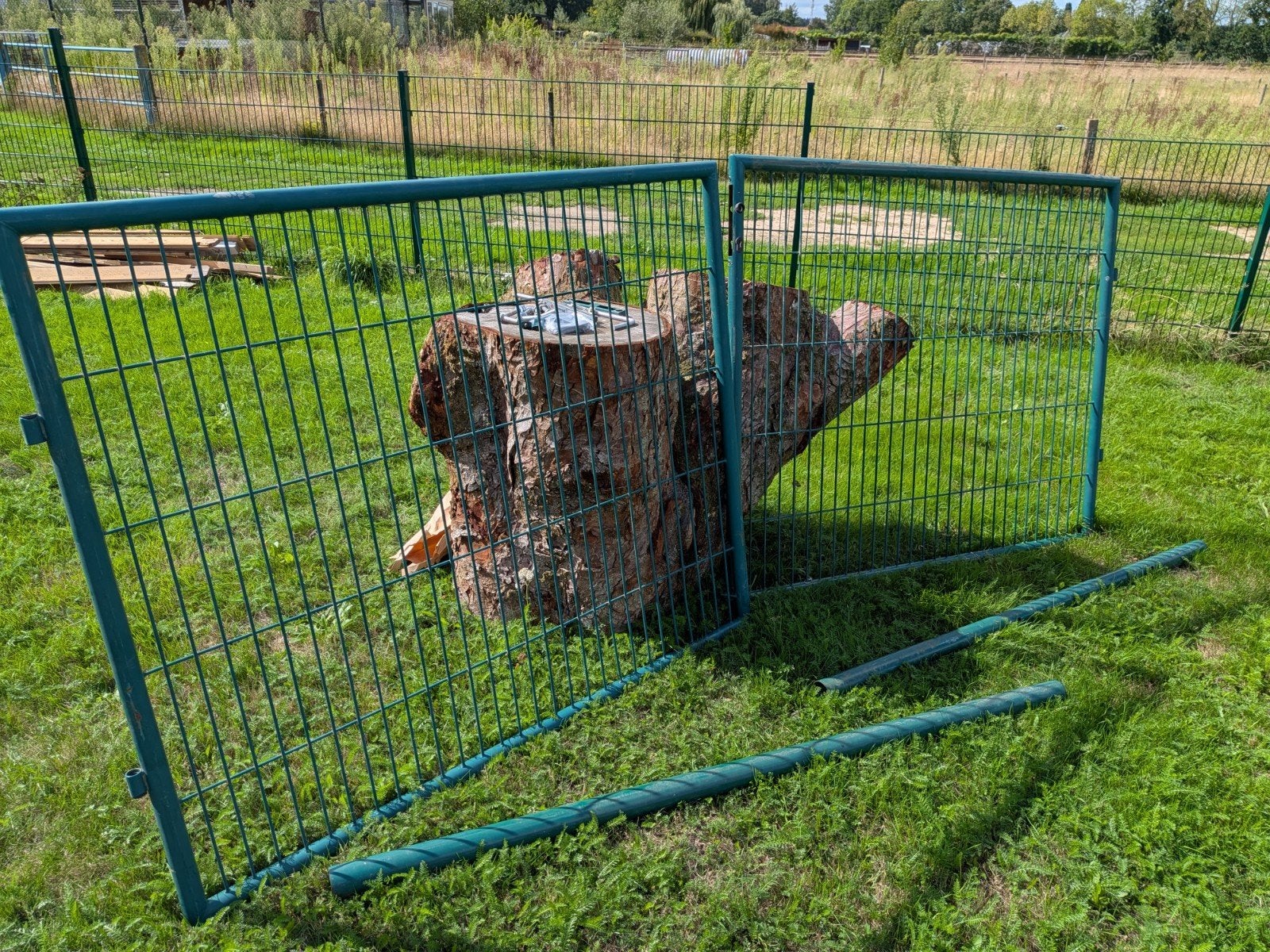 dubbele tuinpoort 300b x 125 groen, Ophalen, Gebruikt, Staal, 100 tot 150 cm