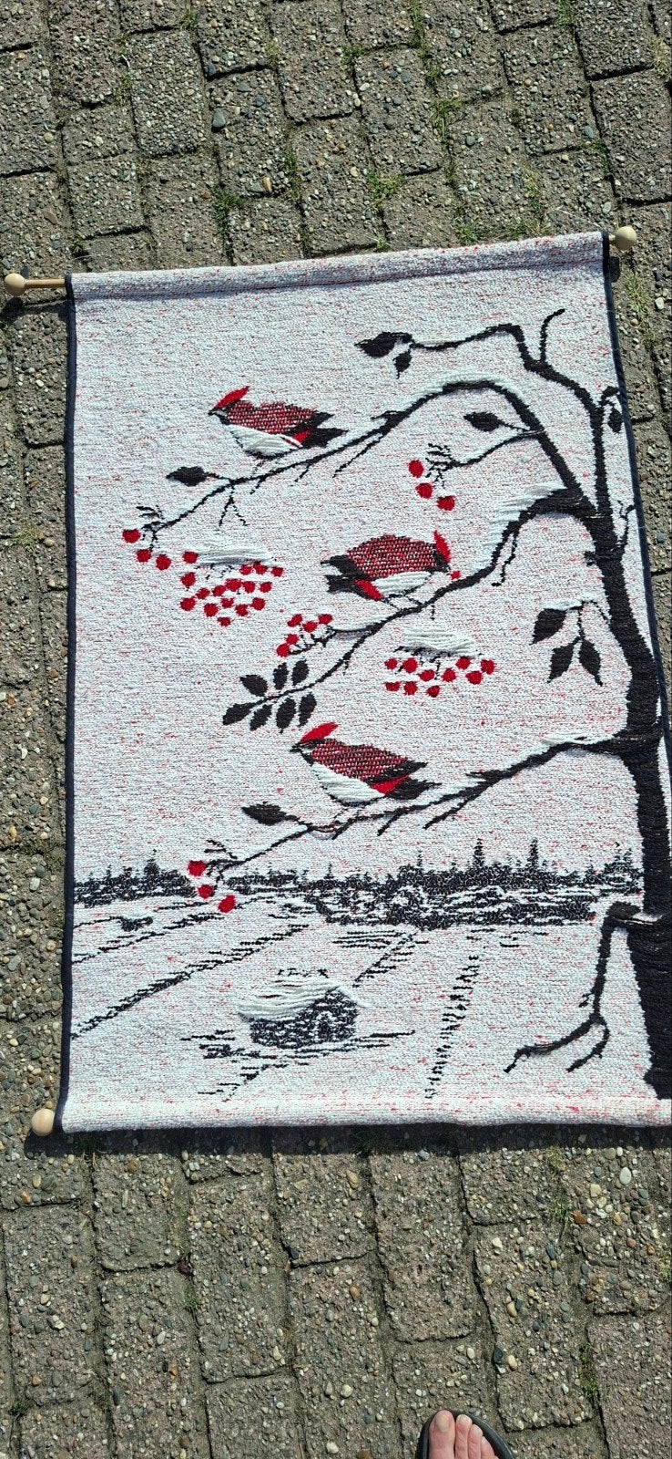 vintage Fins wol geweven wandkleed, pestvogels, vogels, Ophalen of Verzenden, Zo goed als nieuw, Rechthoekig