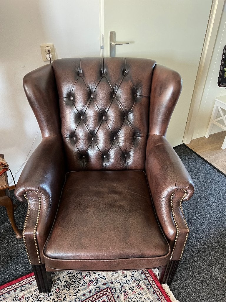 Fauteuil Chesterfield, Ophalen, Gebruikt, 75 tot 100 cm, Leer