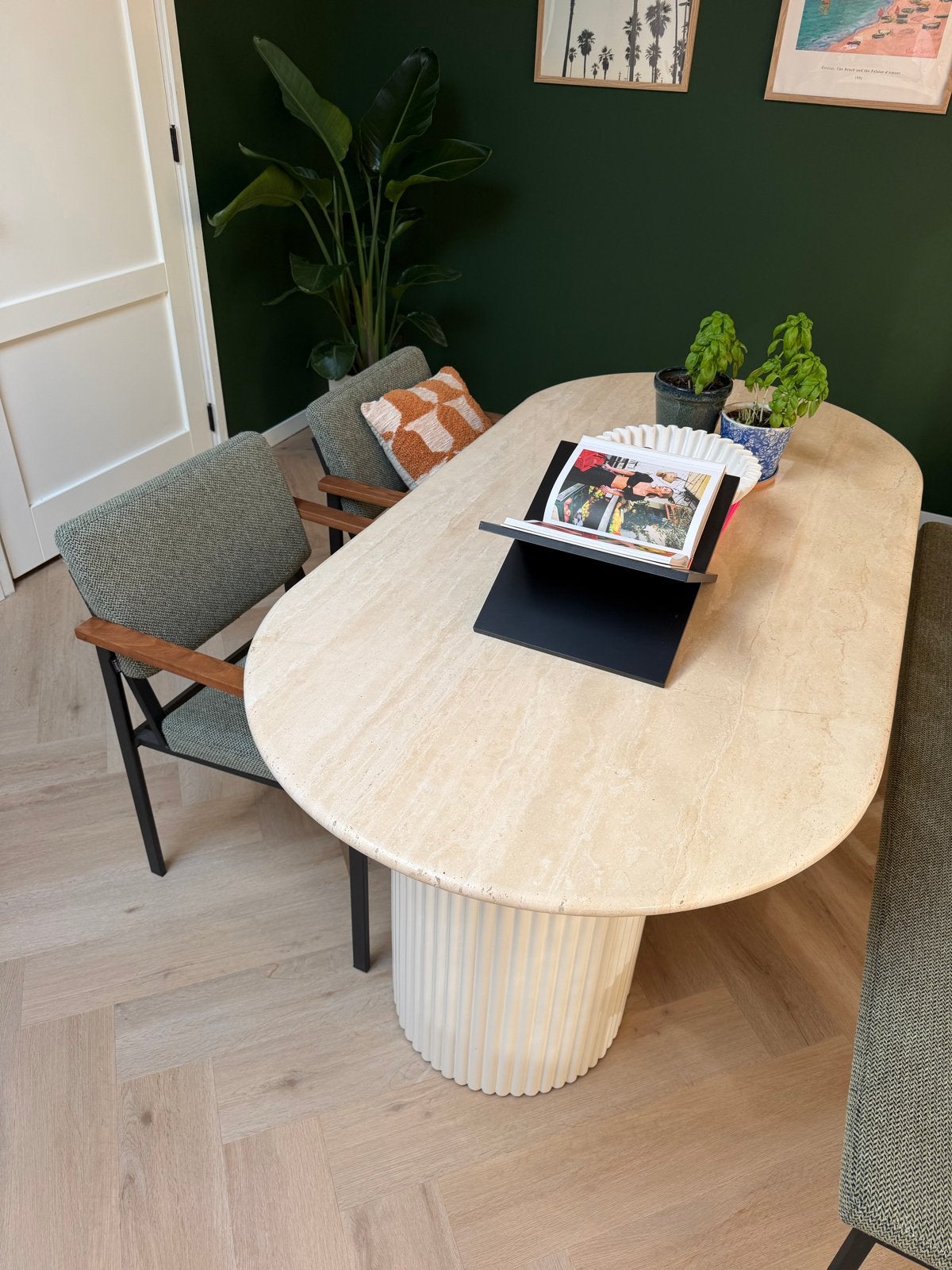 Travertin eettafel, Ophalen, Overige materialen, Gebruikt, 50 tot 100 cm