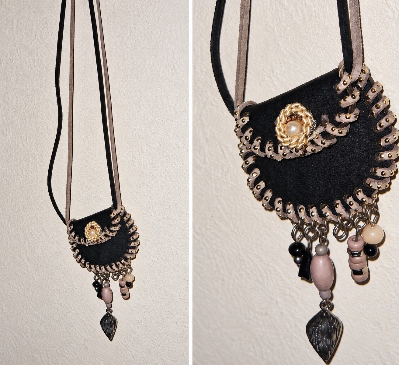 Boho ketting met zwarte hanger en kralen, Ophalen of Verzenden, Overige materialen