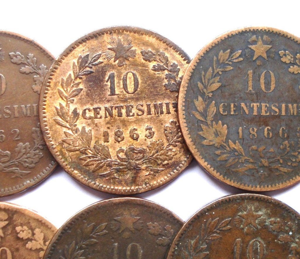 Italië lot met 10 verschillende 10 centesimi 19e eeuw, Ophalen of Verzenden, Italië