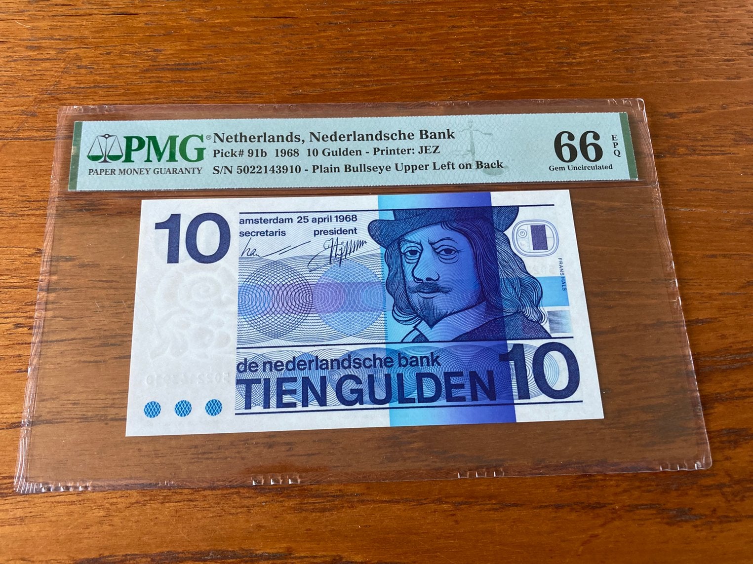 10 gulden 1968 Frans Hals PMG 66 EPQ, Ophalen of Verzenden, 10 gulden, Los biljet