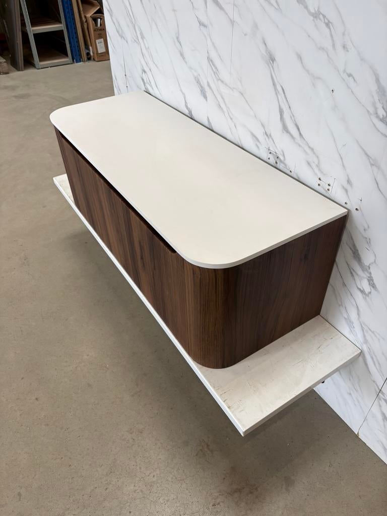 Badkamermeubel 120 cm – Juice–Dark Oak–Solid Surface topblad, 100 tot 150 cm, H&R badmeubelen, Wltradingnl@outlook.com, Nieuw