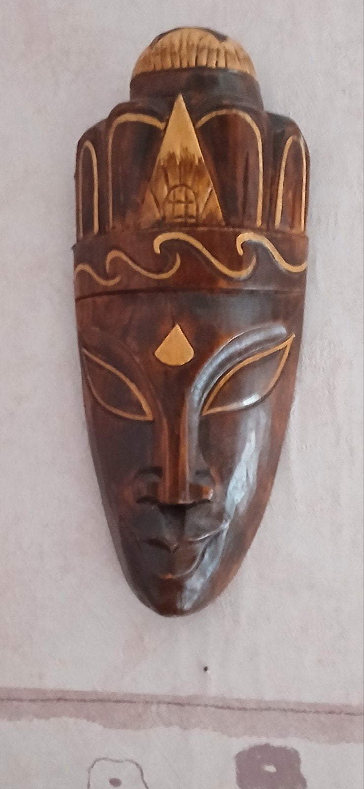 Houten masker - Handgesneden wanddecoratie, Hout, Bruin, Masker, Ophalen of Verzenden