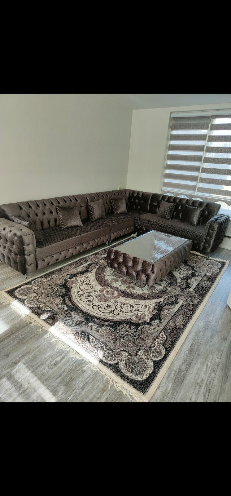 Luxe Hoekbankstel met Salontafel - Grijs/Bruin, Ophalen of Verzenden, Zo goed als nieuw, Stof, Chesterfield, Luxe, Modern