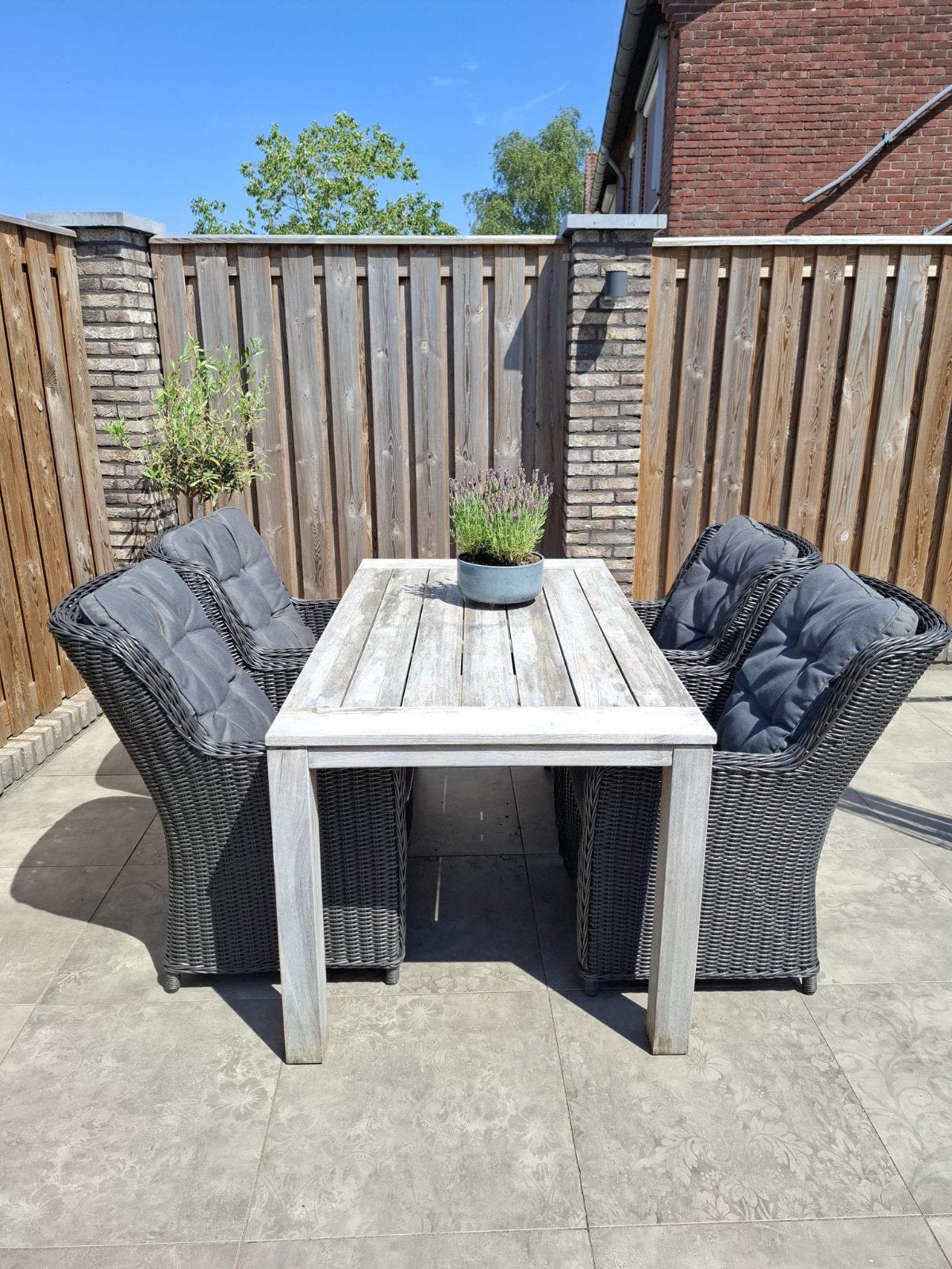 Rotan diningset met eikentafel, Ophalen, Gebruikt, Hout