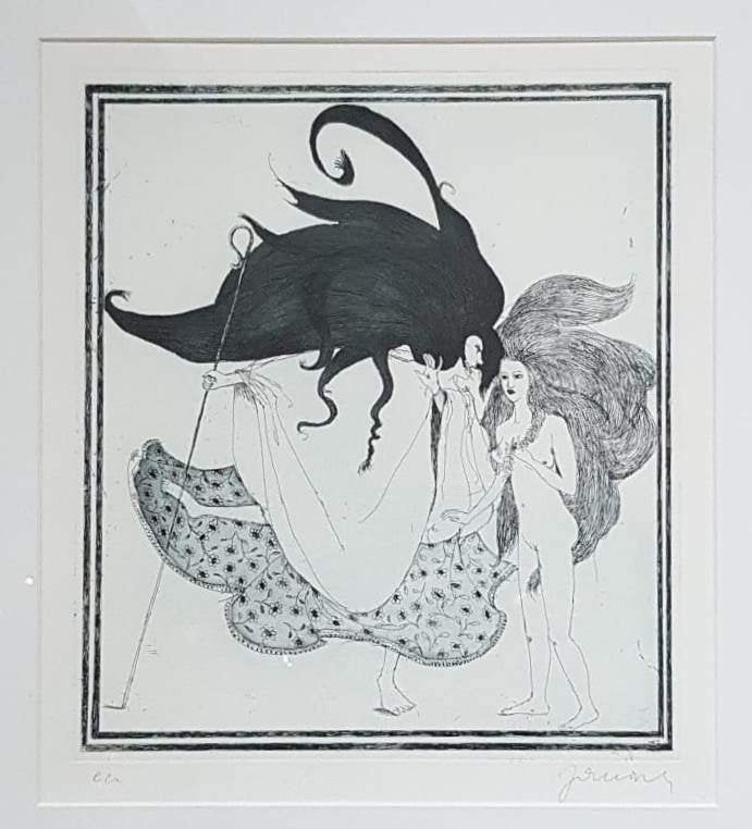 Janosch Horst Eckert(1931) Ets " De kleine prinses " Ges Gen, 33 cm, Ets, Genummerd, Mythologie