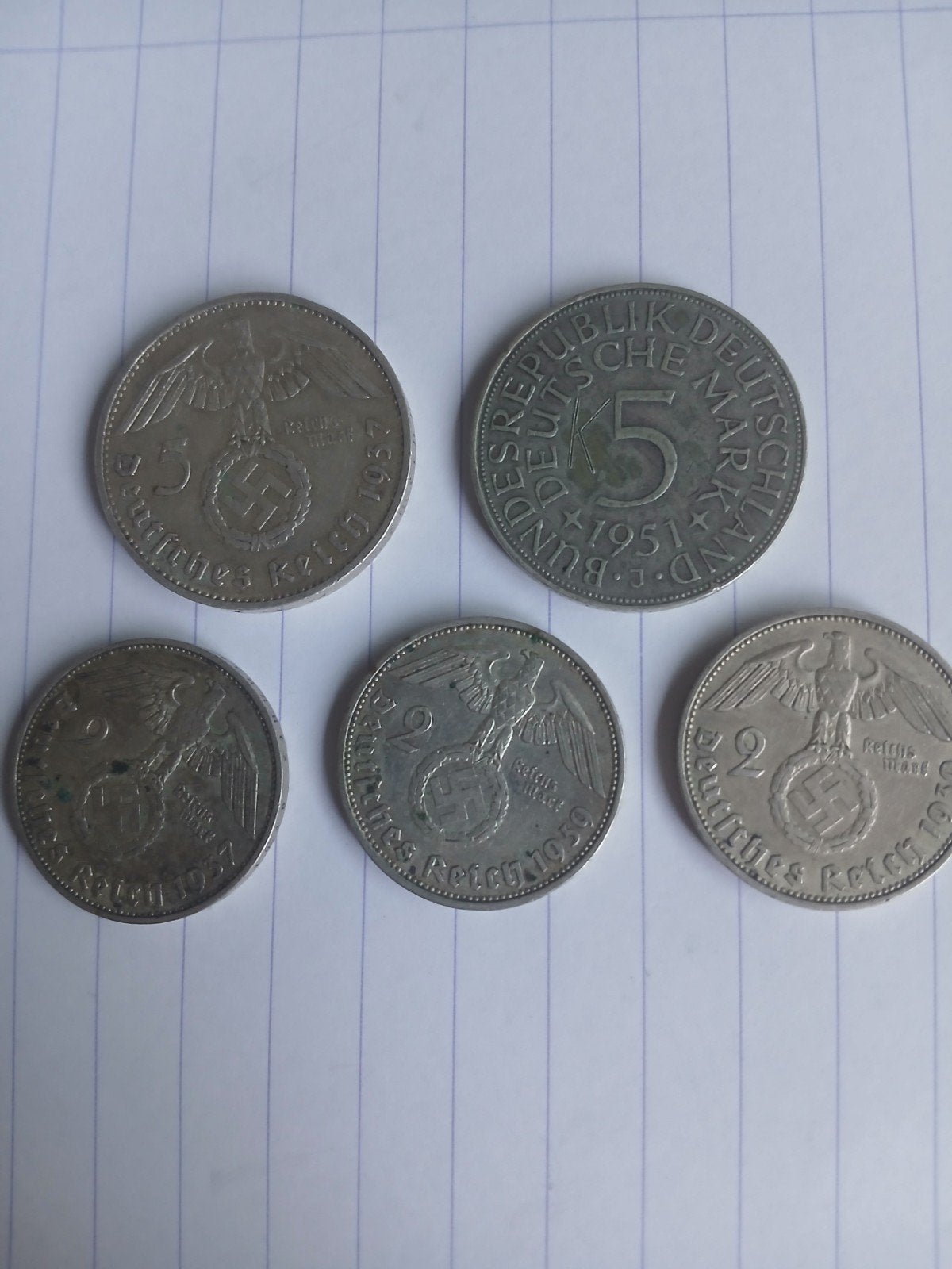 Duitse munten - 5 stuks, waaronder 2 Reichsmark, Ophalen of Verzenden, Duitsland, Setje
