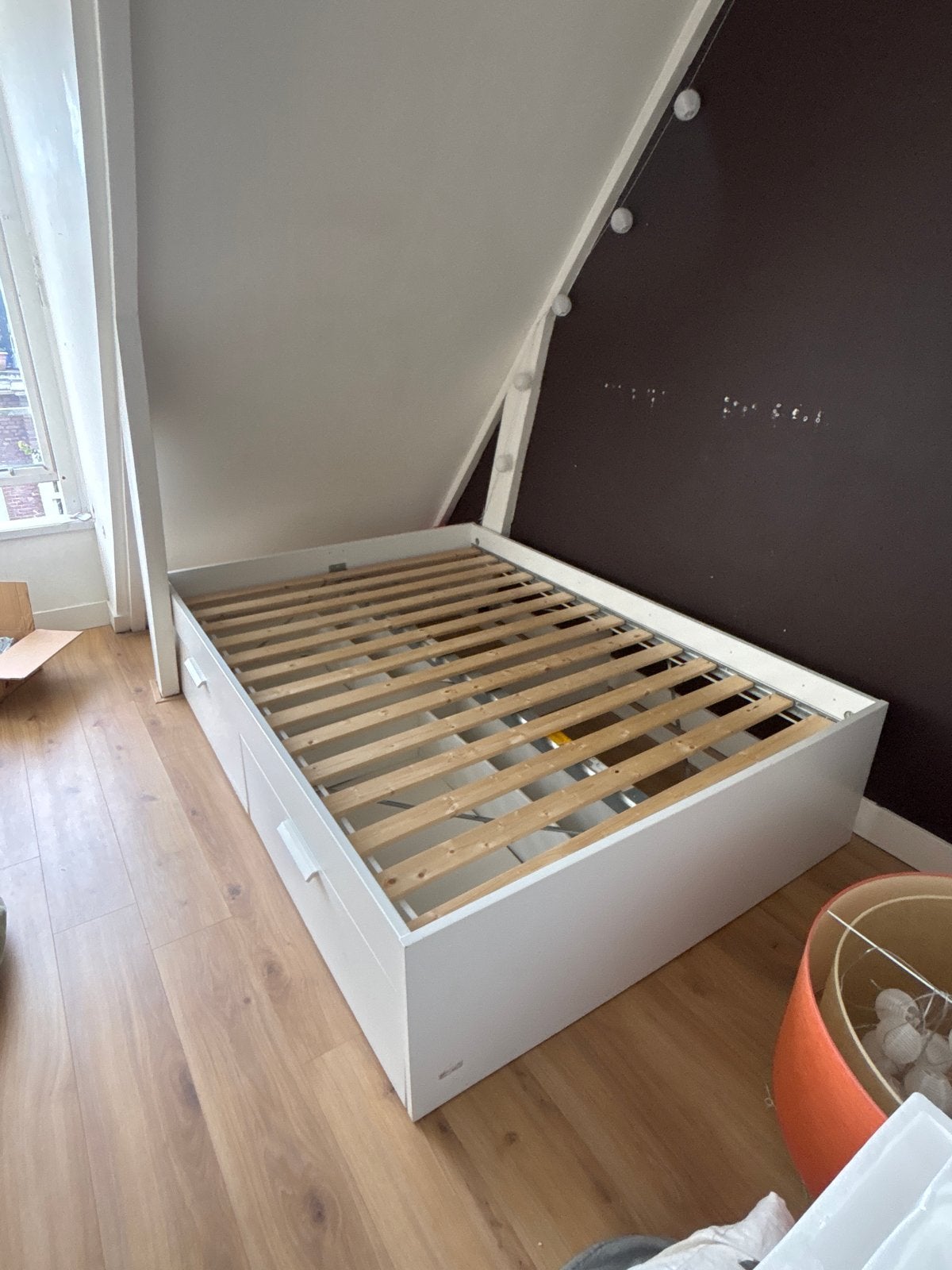IKEA Brimnes bed 140x200 cm met lades (rechter lades missen), Ophalen, Gebruikt, Wit, Tweepersoons