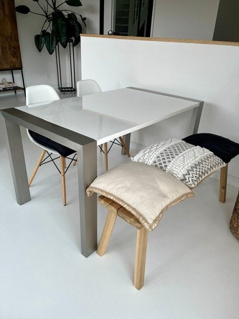 Witte hoogglans eettafel – 140 x 80 cm, Huis en Inrichting, Tafels | Eettafels, Ophalen, Gebruikt, 100 tot 150 cm, 50 tot 100 cm