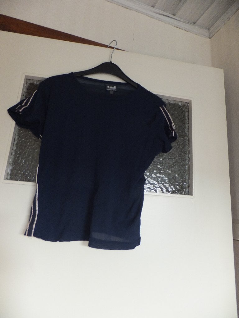 Stoere net top in donkerblauw van G-Mail, licht transparant., G-Mail, Korte mouw, Maat 36 (S), Gedragen