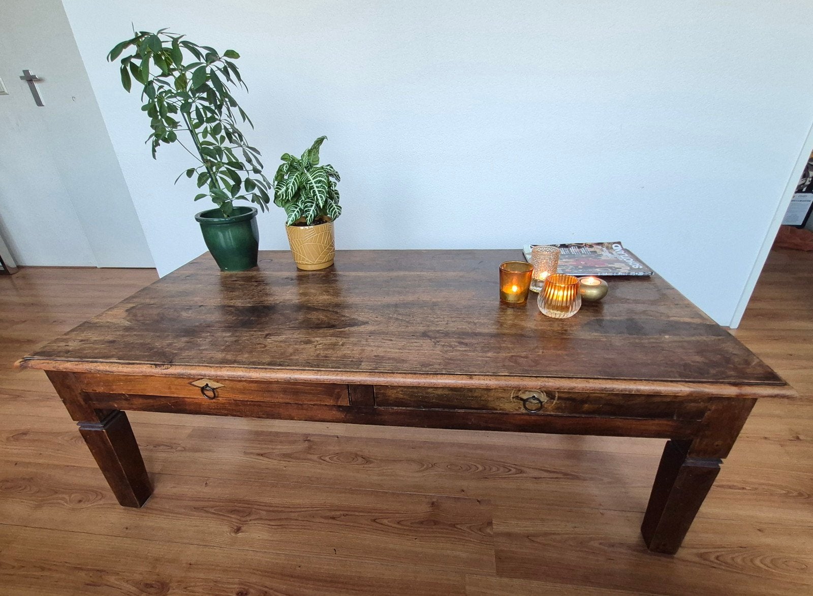Rustieke salontafel met lades - massief hout, Antiek en Kunst, Antiek | Meubels | Tafels, Ophalen