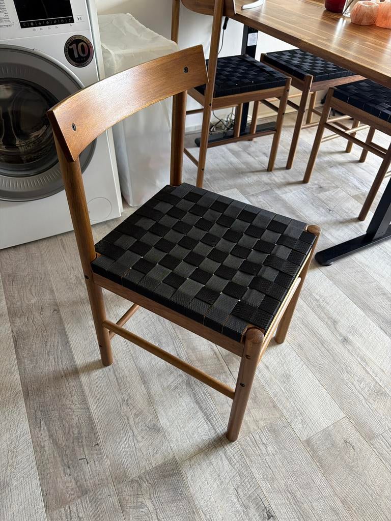 Geweven eetkamerstoelen acacia hout, Ophalen, Bruin, Zo goed als nieuw, Vier
