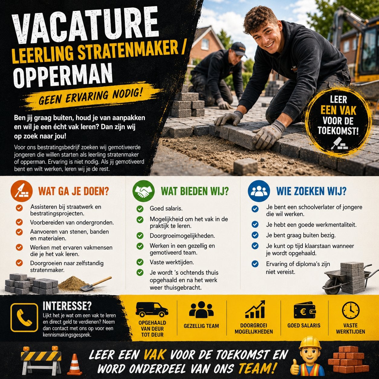Vacature: Leerling Stratenmaker (Geen ervaring nodig), Vacatures, Stages en Leerbanen