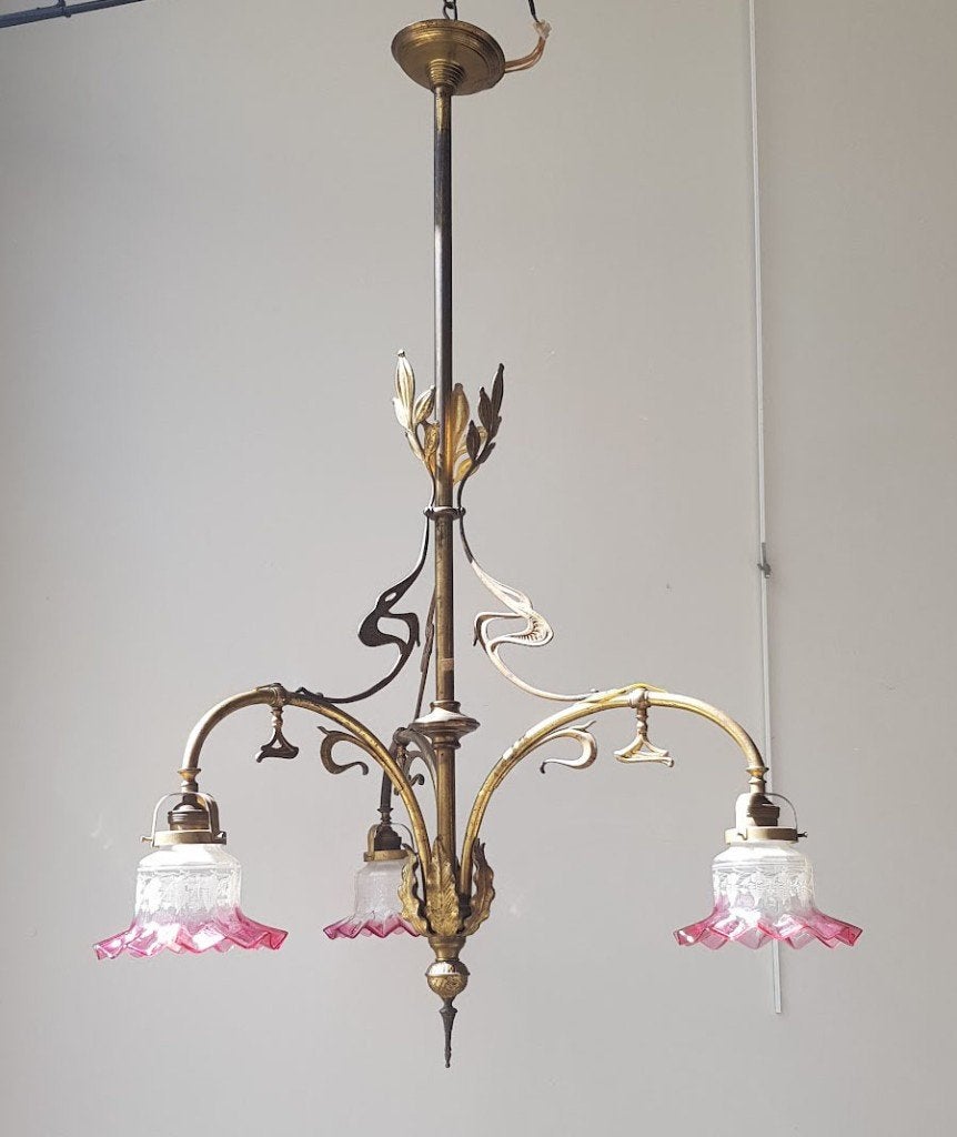 Luchter Art Nouveau., Antiek en Kunst, Ophalen of Verzenden