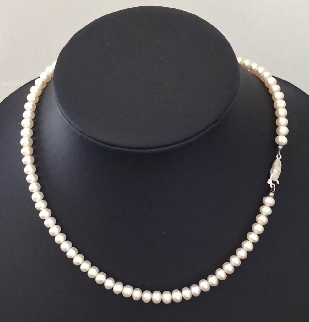 Prachtige 40 CM Sterling Zilver Zoetwater Parelketting, Wit, Ophalen of Verzenden, Zo goed als nieuw, Met edelsteen