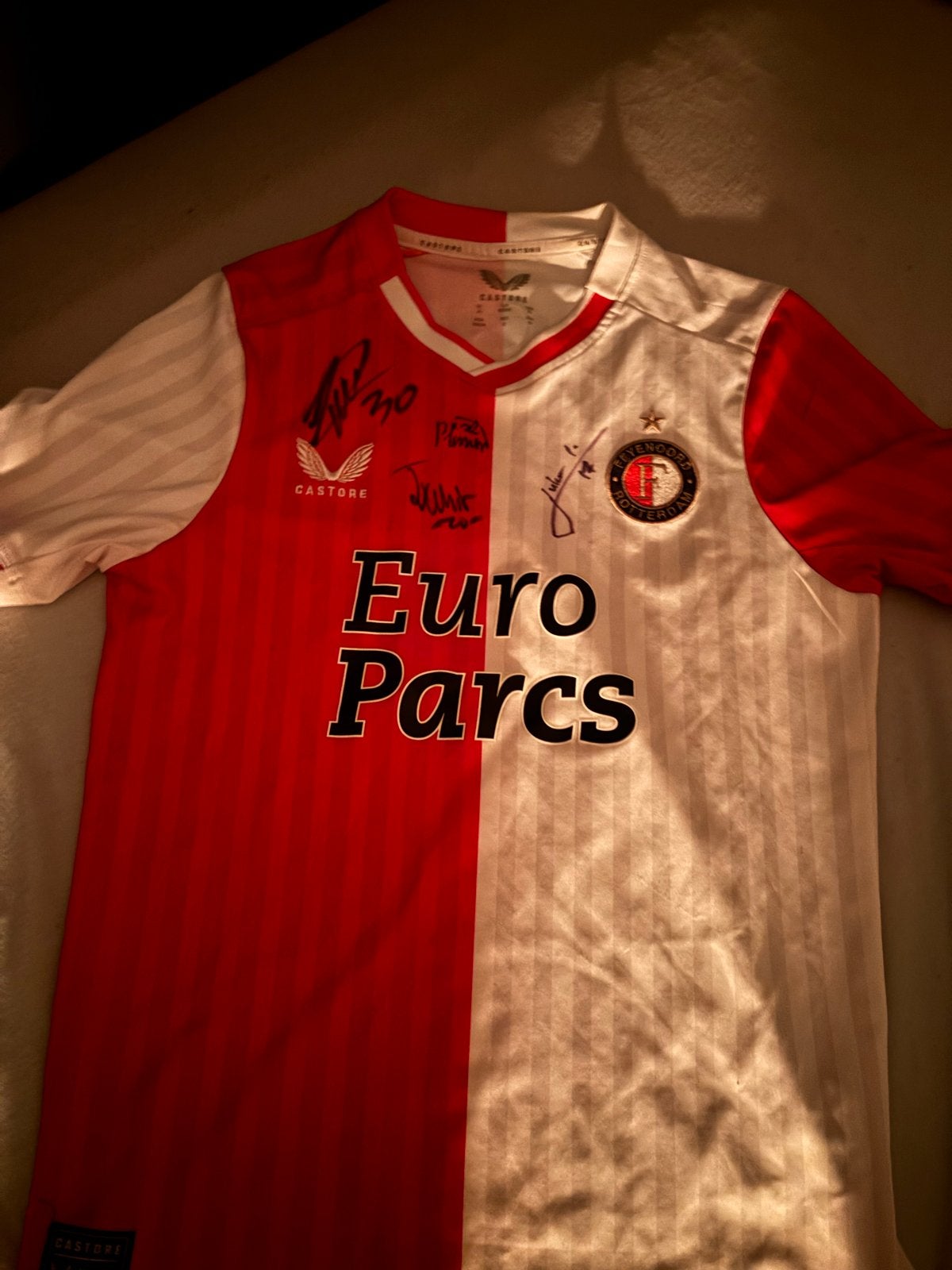 Gesigneerd Feyenoord Thuisshirt - Euro Parcs, Sport en Fitness, Voetbal, Maat M, Ophalen of Verzenden, Zo goed als nieuw, Shirt
