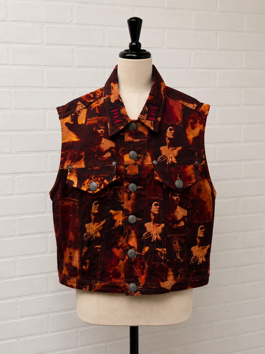 Jean Paul Gaultier A/W1992 archive Roman Faces denim vest, Ophalen of Verzenden, Zo goed als nieuw, Maat 46 (S) of kleiner, Blauw