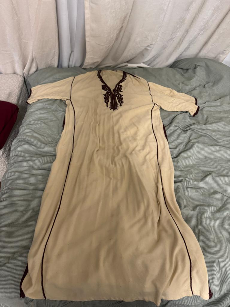 Traditionele Marokkaanse Djellaba - Beige & Rood, Beige, Maat 46/48 (XL) of groter, Ophalen of Verzenden, Gedragen