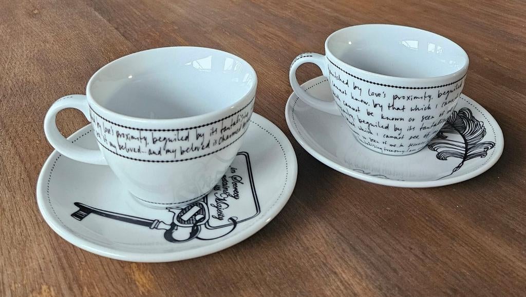 2 Marlies Dekkers kop en schotels, Huis en Inrichting, Keuken | Servies, Nieuw, Ophalen of Verzenden, Overige stijlen, Kop(pen) en/of Schotel(s)