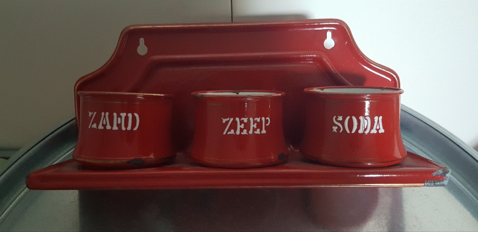 Emaille zand zeep soda antiek  jaren 40 grootmoedertijd, Antiek en Kunst, Ophalen of Verzenden